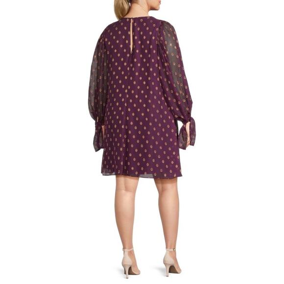 NWT Calvin Klein Women's Metallic Boho LSU Tie Shift Dress Size 6 Purple Gold‎ - Picture 3 of 8